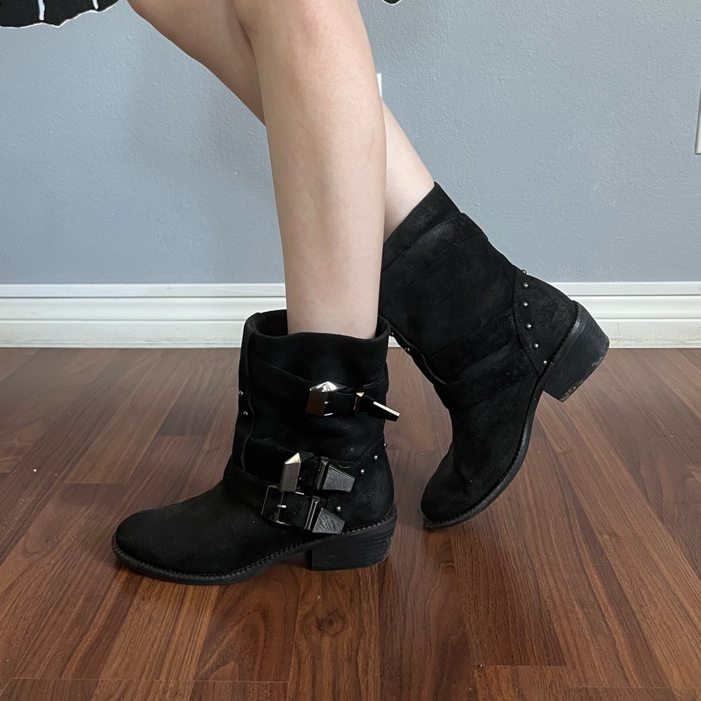 Black Suede Cowboy Moto Boots